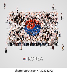 Un gran grupo de personas en forma de bandera coreana. República de Corea. Ilustración del vector