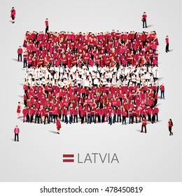 Large group of people in the shape of Latvian flag. Republic of Latvia. Vector illustration