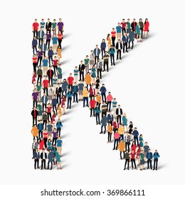 A large group of people in the shape of the letter K. Vector illustration.