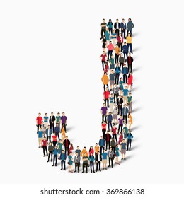 A large group of people in the shape of the letter J. Vector illustration.