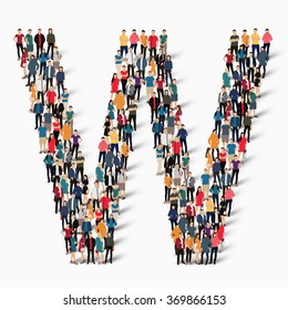 A large group of people in the shape of the letter W. Vector illustration.