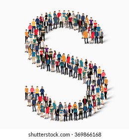 A large group of people in the shape of the letter S. Vector illustration.