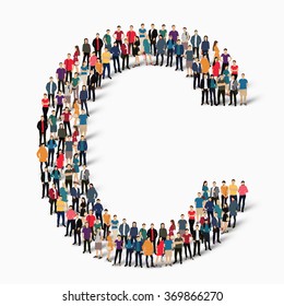 A large group of people in the shape of the letter C. Vector illustration.