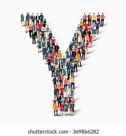 A large group of people in the shape of the letter Y. Vector illustration.