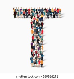 A large group of people in the shape of the letter T. Vector illustration.