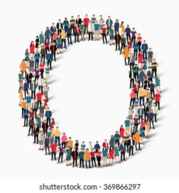 A large group of people in the shape of the letter O. Vector illustration.