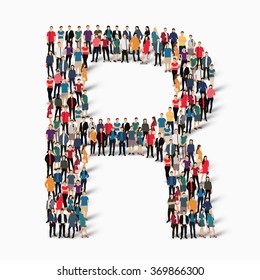 A large group of people in the shape of the letter R. Vector illustration.