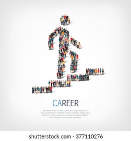 A large group of people in the shape of a man walking on the stairs career. Vector illustration .