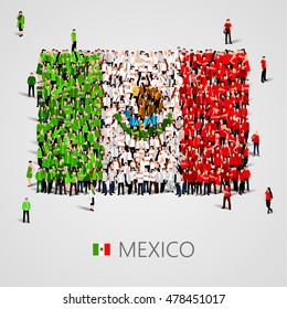 Large group of people in the shape of  Mexican flag. United Mexican States. Mexico concept. Vector illustration