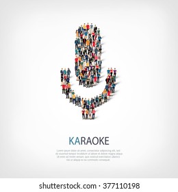 A large group of people in the shape of a microphone, karaoke. Vector illustration .
