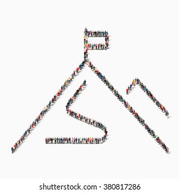 A large group of people in the shape of mountains. Vector illustration.