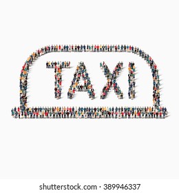 A large group of people in the shape of a plate taxi icon. Vector illustration.