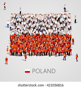 Large group of people in the shape of Polish flag. Republic of Poland. Vector illustration