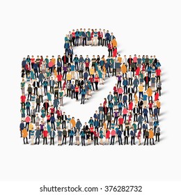 A large group of people in the shape of a portfolio, a check mark. Vector illustration .