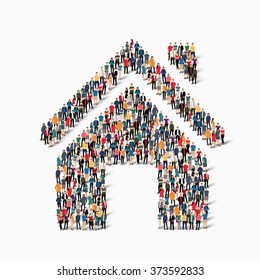 A large group of people in the shape of real estate . Vector illustration