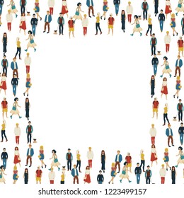 Large group of people in the shape of square on white background. Vector illustration. Crowd frame