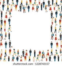 Large group of people in the shape of square on white background. Vector illustration. Crowd frame