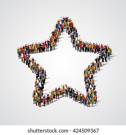 Large group of people in the shape of star sign. Vector illustration.