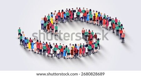 Large group of people in the shape of a swirl on white background. People crowd concept. Vector illustration