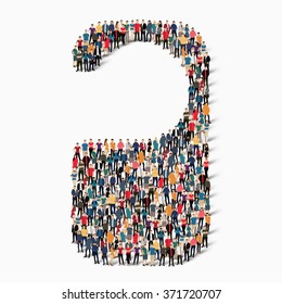 Large group of people in the shape of  tag. Vector illustration