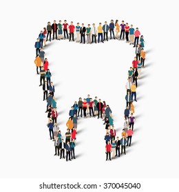 Large group of people in the shape of a tooth. Dental medicine . Vector illustration