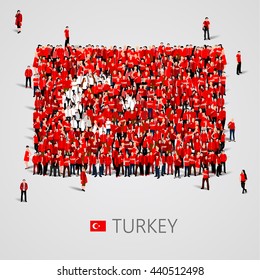 Large Group Of People In The Shape Of Turkish Flag. Republic Of Turkey. Vector Illustration