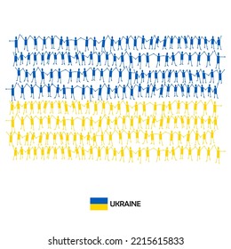 Large group of people in the shape of Ukrainian flag. Ukraine. Vector illustration