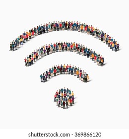 A large group of people in the shape of WI FI. Vector illustration.