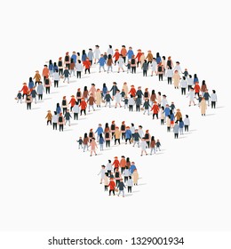 Large group of people in the shape of wi-fi sign. Vector illustration