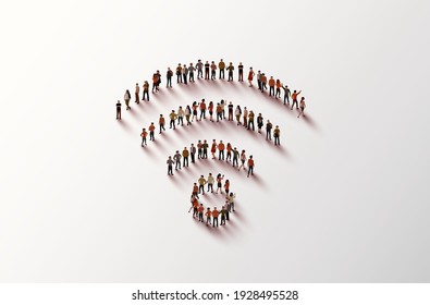 Large group of people in the shape of wi-fi sign. Wireless internet. Vector illustration