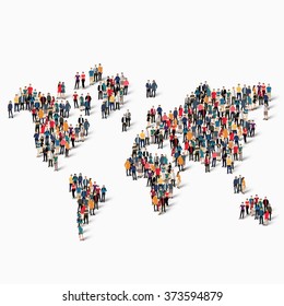 A large group of people in the shape of a world map. Vector illustration