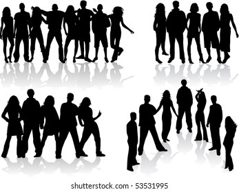 large group of people silhouettes - vector illustration