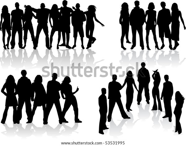 Large Group People Silhouettes Vector Illustration Stock Vector ...
