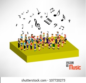 a large group of people singing together vector design
