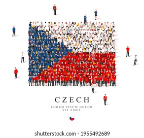 A large group of people are standing in blue, white and red robes, symbolizing the flag of the Czech Republic. Vector illustration isolated on white background. Czech flag made of people.