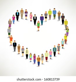 A Large Group Of People Standing In Heart Shape Conceptual Vector Design