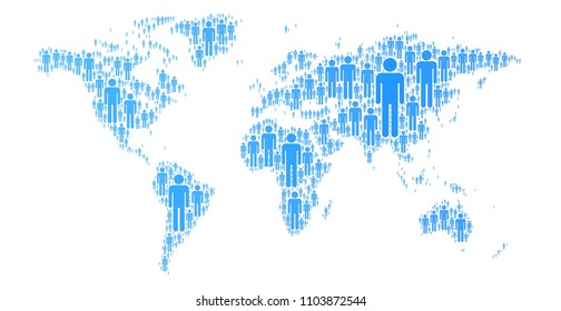 Large group of people symbol forming world map, Men Icon