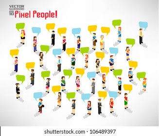 A Large Group Of People With Talking Bubbles Vector Icon Design