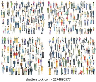 a large group of people together, isolated on white background. illustration