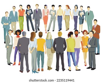 A large group of people together, isolated on white background. illustration