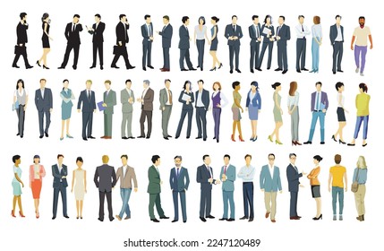 A large group of people together, isolated on white background. Illustration, isolated on white background