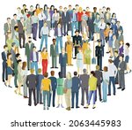 large group of people together, on white background. illustration