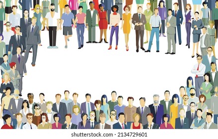 a large group of people together, on white background. illustration