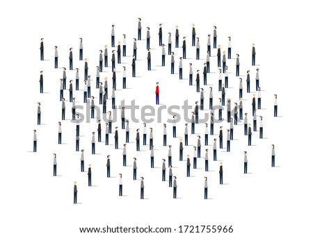 A large group of people.. Vector illustration. A large group of people is crowded on a white background. man in a crowd of stick people, red male stick figure surrounded by huge crowd. 