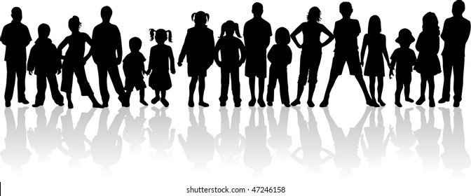 large group of people - vector silhouettes