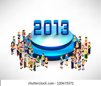 a large group of person celebrating 2013 new year vector design