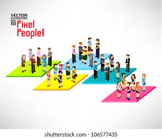 a large group of pixel people with different category vector icon design