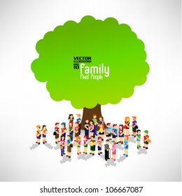 a large group of pixel people with family tree vector icon design