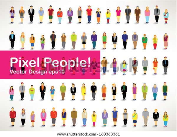 Large Group Pixel People Gather Together Stock Vector Royalty Free