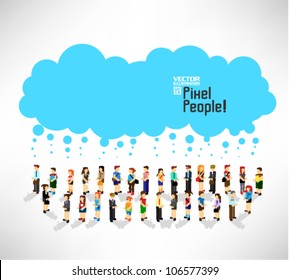 A Large Group Of Pixel People With Talking Bubble Vector Icon Design